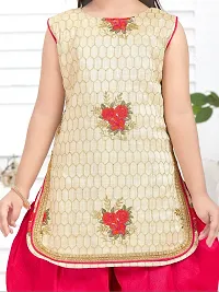 Aarika Girls Ethnic Wear Beige Colour Thread Embroidery With Lace Work Silk Kurti Patiala Set-thumb4