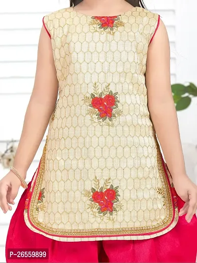 Aarika Girls Ethnic Wear Beige Colour Thread Embroidery With Lace Work Silk Kurti Patiala Set-thumb5