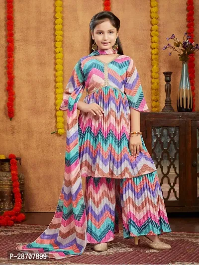 Ethnic Wear Pink Colour Bandhani Print With Lace Work Silk Kurti Sharara Set