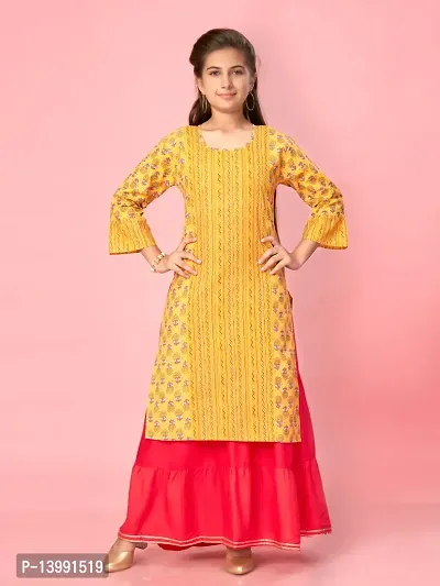 Aarika Girls Yellow Color Cotton Printed Kurti