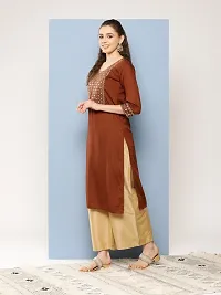Aarika Womens Party Wear Brown Colour Thread Embroidery Gota Lace Work Cotton Kurti-thumb2