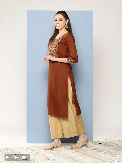 Aarika Womens Party Wear Brown Colour Thread Embroidery Gota Lace Work Cotton Kurti-thumb3