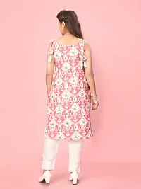 Aarika Girls Pink- White Color Cotton Printed Kurti Pant Set-thumb3