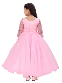 Fabulous Pink Polyester Self Pattern A-Line Dress For Girls-thumb3