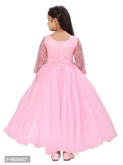 Fabulous Pink Polyester Self Pattern A-Line Dress For Girls-thumb4