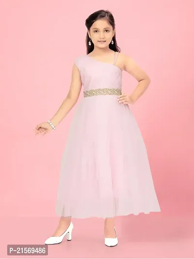 Aarika Girls Pink Colour Solid Net Gown