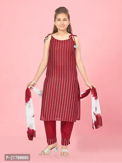 Aarika Girls Maroon Colour Stripe Rayon Kurti Pant Set-thumb0