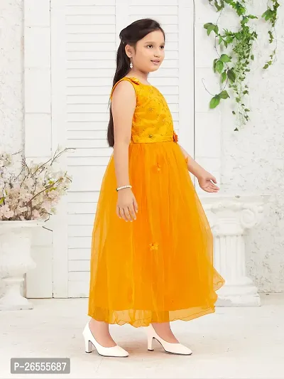 Aarika Girls Party Wear Yellow Colour Embroidery Net Gown-thumb2
