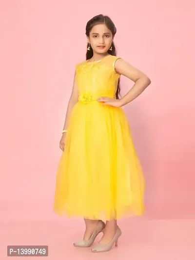 Aarika Girls Yellow Color Net Embroidery Gown-thumb3