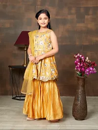 Girls Ethnic Wear Mustard Colour Sequin Embroidery With Lace Border Silk Kurti Sharara Set-thumb2