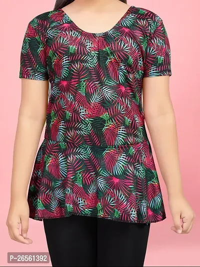 Aarika Girls Sports Wear Pink Colour Leaf Print Nylon Swim Suit-thumb5