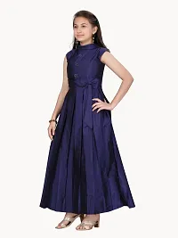 Fabulous Navy Blue Silk Solid A-Line Dress For Girls-thumb2