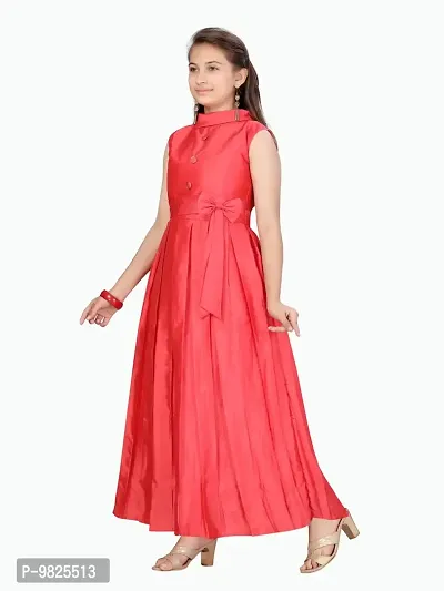 Fabulous Red Silk Solid A-Line Dress For Girls-thumb3