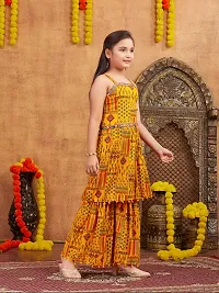 Aarika Girls Ethnic Wear Yellow Colour Printed Mirror Lace Polyester Kurti Sharara Set-thumb1