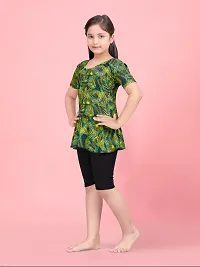 Aarika Girls Sports Wear Green Colour Leaf Print Nylon Swim Suit-thumb2