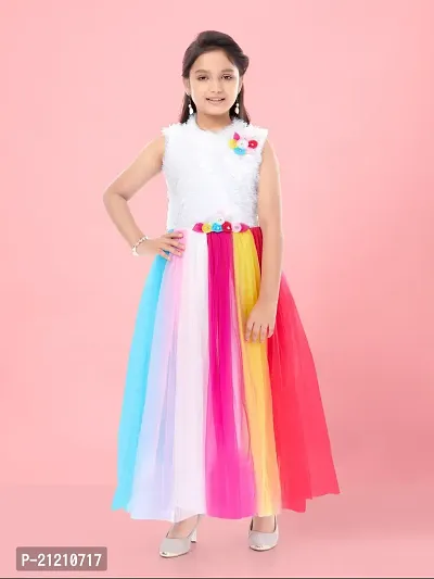 Aarika Girls Multi Colour Net Solid Gown-thumb0