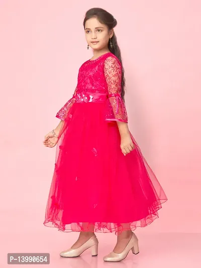 Aarika Girls Rani Colour Nylon Self Design Gown-thumb3