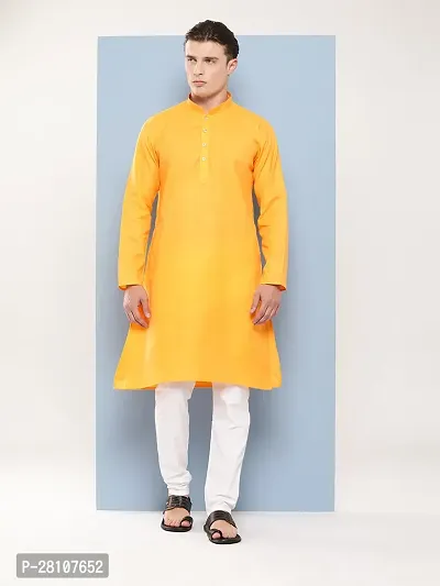 Aarika Mens Ethnic Wear Mustard Colour Solid Cotton Kurta Pyjama Set-thumb0