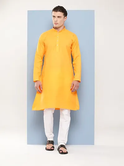 Aarika Mens Ethnic Wear Mustard Colour Solid Cotton Kurta Pyjama Set