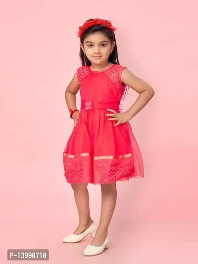 Aarika Girls Rani Color Net Self-Design Frock-thumb2