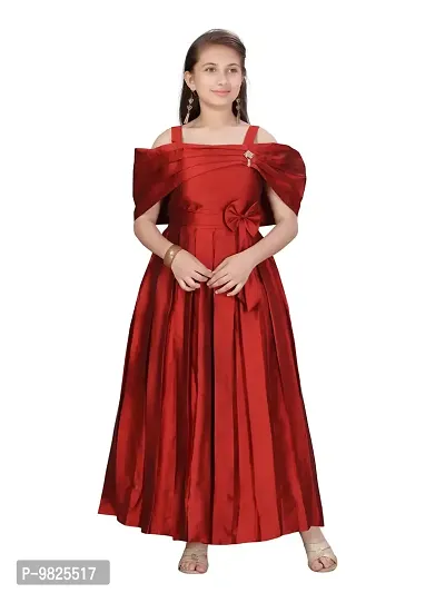 Fabulous Maroon Silk Solid A-Line Dress For Girls