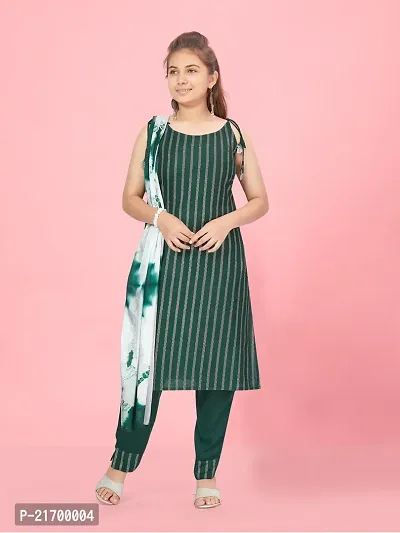 Aarika Girls Green Colour Stripe Rayon Kurti Pant Set-thumb0
