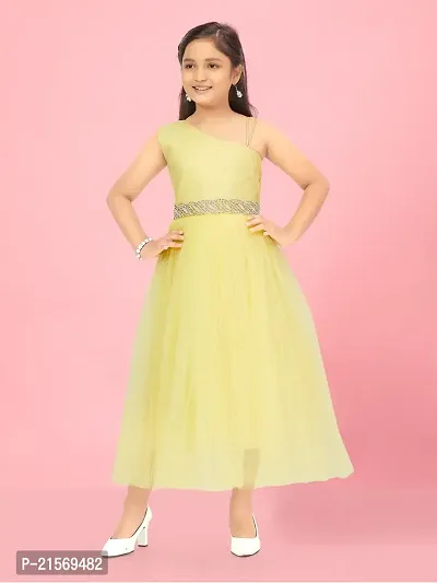 Aarika Girls Lemon Colour Solid Net Gown-thumb0