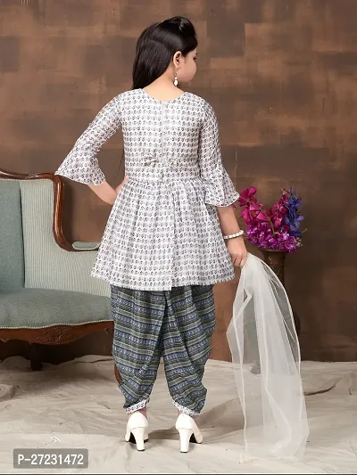 Girls Ethnic Wear Grey Colour Floral Print Silk Kurti Patiala Set With Belt-thumb4