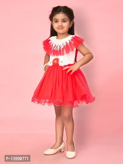 Aarika Girls Gajri Color Net Solid Frock-thumb2