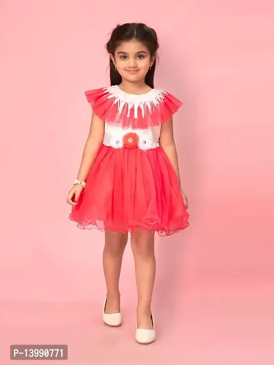 Aarika Girls Gajri Color Net Solid Frock-thumb0