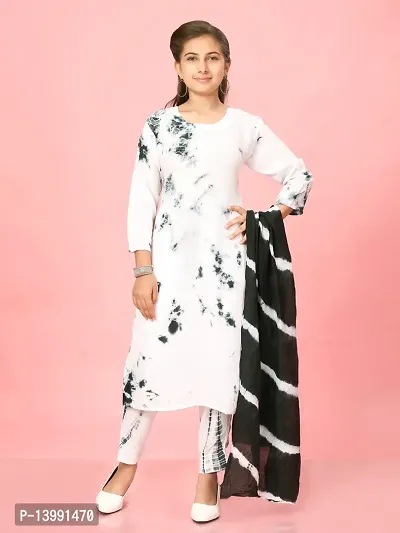 Aarika Girls White Colour Cotton Tie  Die Print Kurti Pant Set-thumb0
