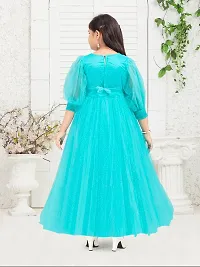 Aarika Girls Party Wear Sea Green Colour Solid Stone Lace Net Gown-thumb1