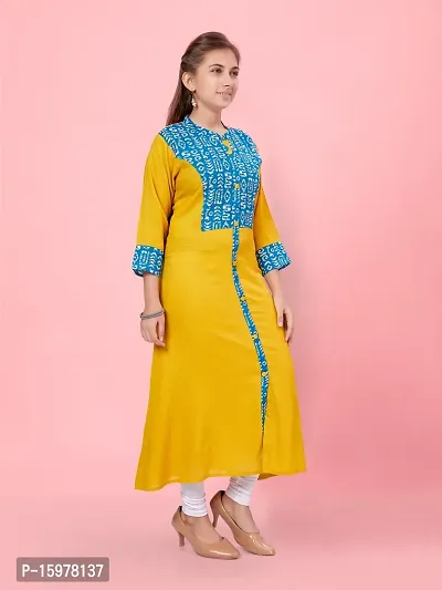 Aarika Girls Lime Yellow Color Cotton Printed-Solid Kurti-thumb3