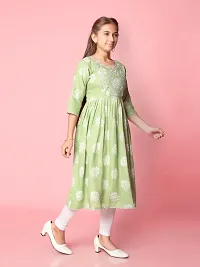 Aarika Girls Green-White Colour Cotton Embroidery Kurti Legging Set-thumb2