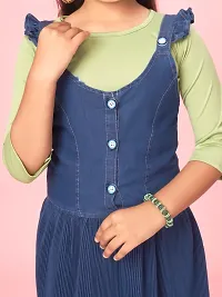 Aarika Girls Navy Blue-Green Color Cotton Blend Solid Dress-thumb4