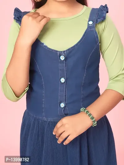 Aarika Girls Navy Blue-Green Color Cotton Blend Solid Dress-thumb5