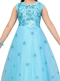 Fabulous Turquoise Net Embellished A-Line Dress For Girls-thumb4