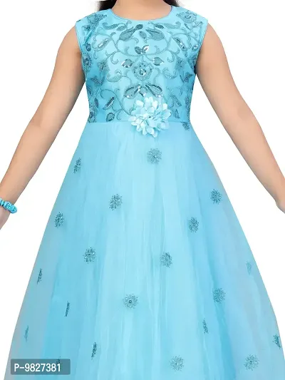 Fabulous Turquoise Net Embellished A-Line Dress For Girls-thumb5