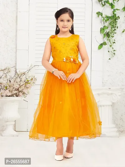 Aarika Girls Party Wear Yellow Colour Embroidery Net Gown