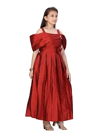 Fabulous Maroon Silk Solid A-Line Dress For Girls-thumb1