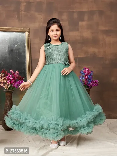 Aarika Girls Party Wear Green Colour Emballished Beads Net Gown