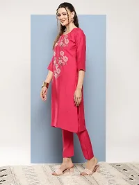Aarika Womens Ethnic Wear Red Colour Zari Embroidery Silk Kurti  Pant Set-thumb2