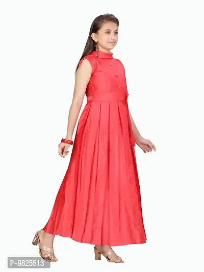 Fabulous Red Silk Solid A-Line Dress For Girls-thumb2