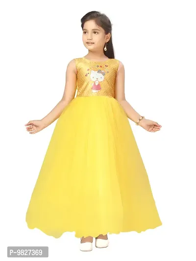 Fabulous Yellow Nylon Printed A-Line Dress For Girls