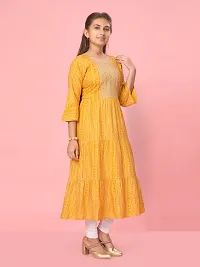 Aarika Girls Yellow Color Cotton Bandhej Kurti-thumb2