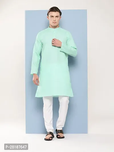 Aarika Mens Ethnic Wear Sea Green Colour Solid Cotton Kurta Pyjama Set