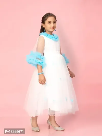 Aarika Girls White Colour Net Self Design Gown-thumb3