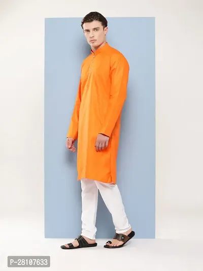 Aarika Mens Ethnic Wear Orange Colour Solid Cotton Kurta Pyjama Set-thumb3