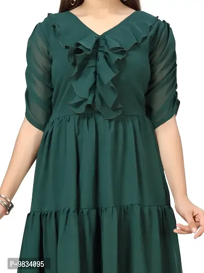 Fabulous Green Georgette Solid A-Line Dress For Girls-thumb5