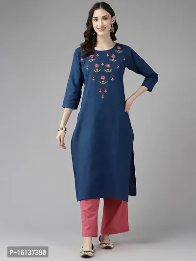 Aarika Womens Blue Color Embroidery Cotton Kurti-thumb0